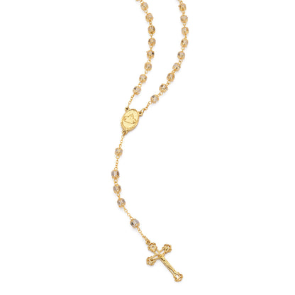 Gold-Tone Metal Virgin Mary and Child Rosary with Clear Crystal Beads