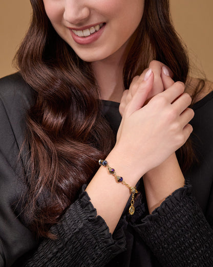 Gold-tone Rosary Bracelet with Balloon-shaped Black Crystal Beads