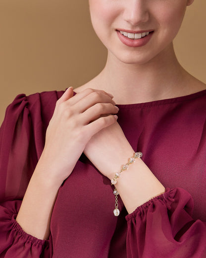 Gold-tone Rosary Bracelet with Balloon-shaped Clear Crystal Beads