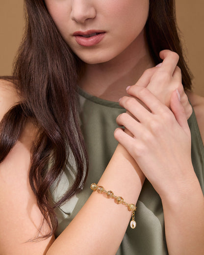 Gold-tone Rosary Bracelet with Clear Crystal Beads and Filigree Bead Caps