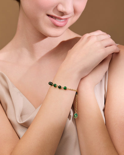 Gold-tone Rosary Bracelet with Green Variegated Beads