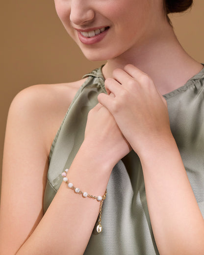 Gold-tone Rosary Bracelet with White Variegated Beads
