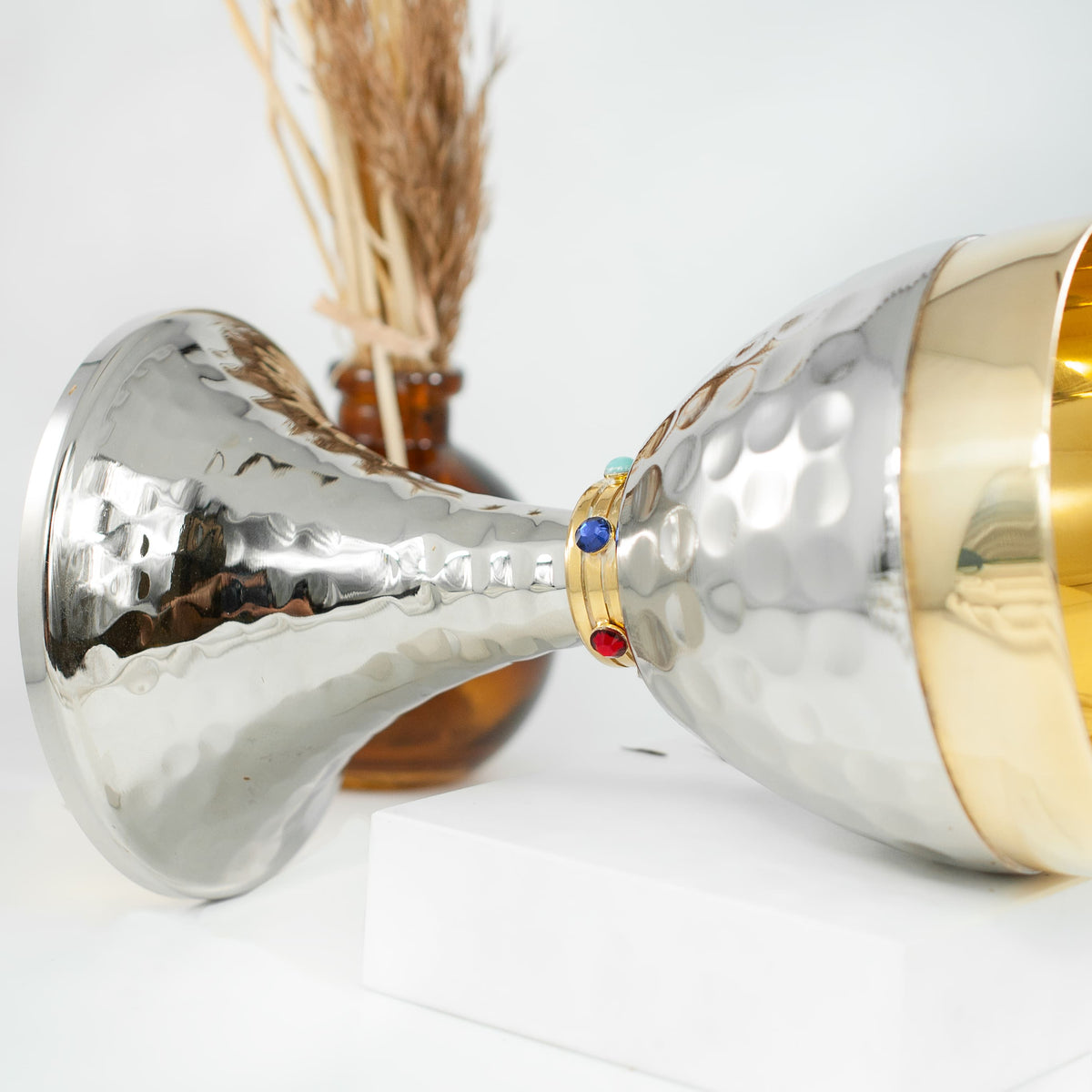 Golden and Silver Brass Chalice with Stones