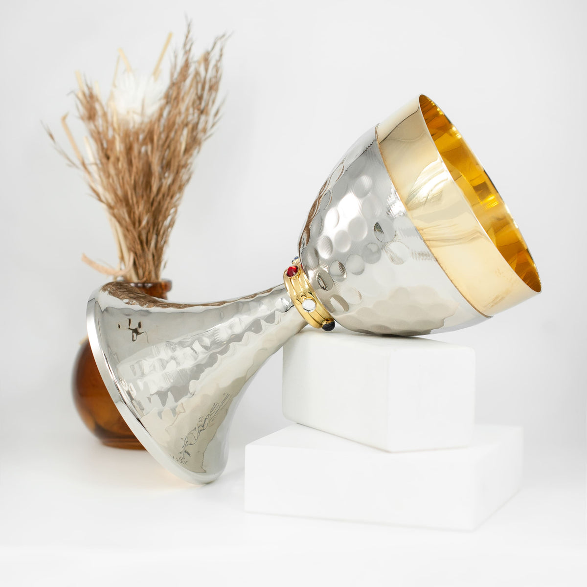 Golden and Silver Brass Chalice with Stones