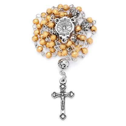 Golden Rosary Case With Holy Spirit and Rose-shaped Beads Rosary