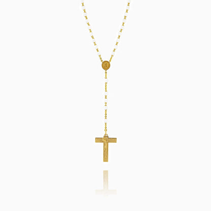 Golden Sterling Silver White Glass Pearl Rosary