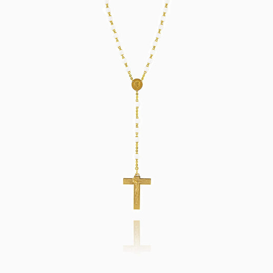 Golden Sterling Silver White Glass Pearl Rosary