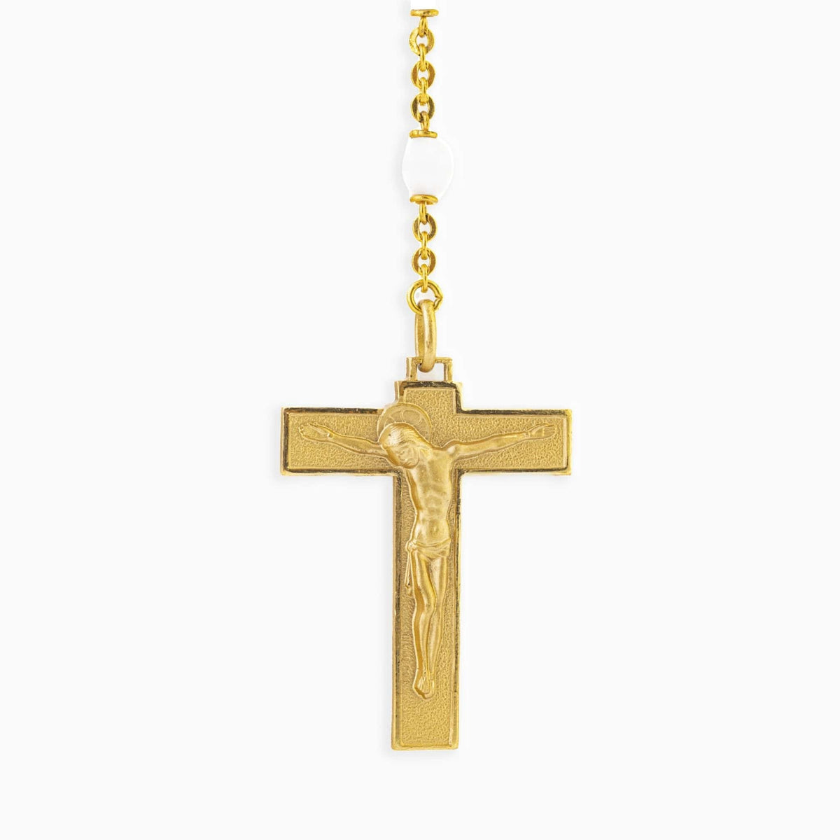 Golden Sterling Silver White Glass Pearl Rosary
