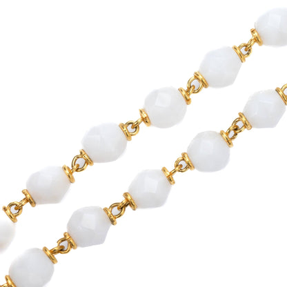 Golden Sterling Silver White Glass Pearl Rosary