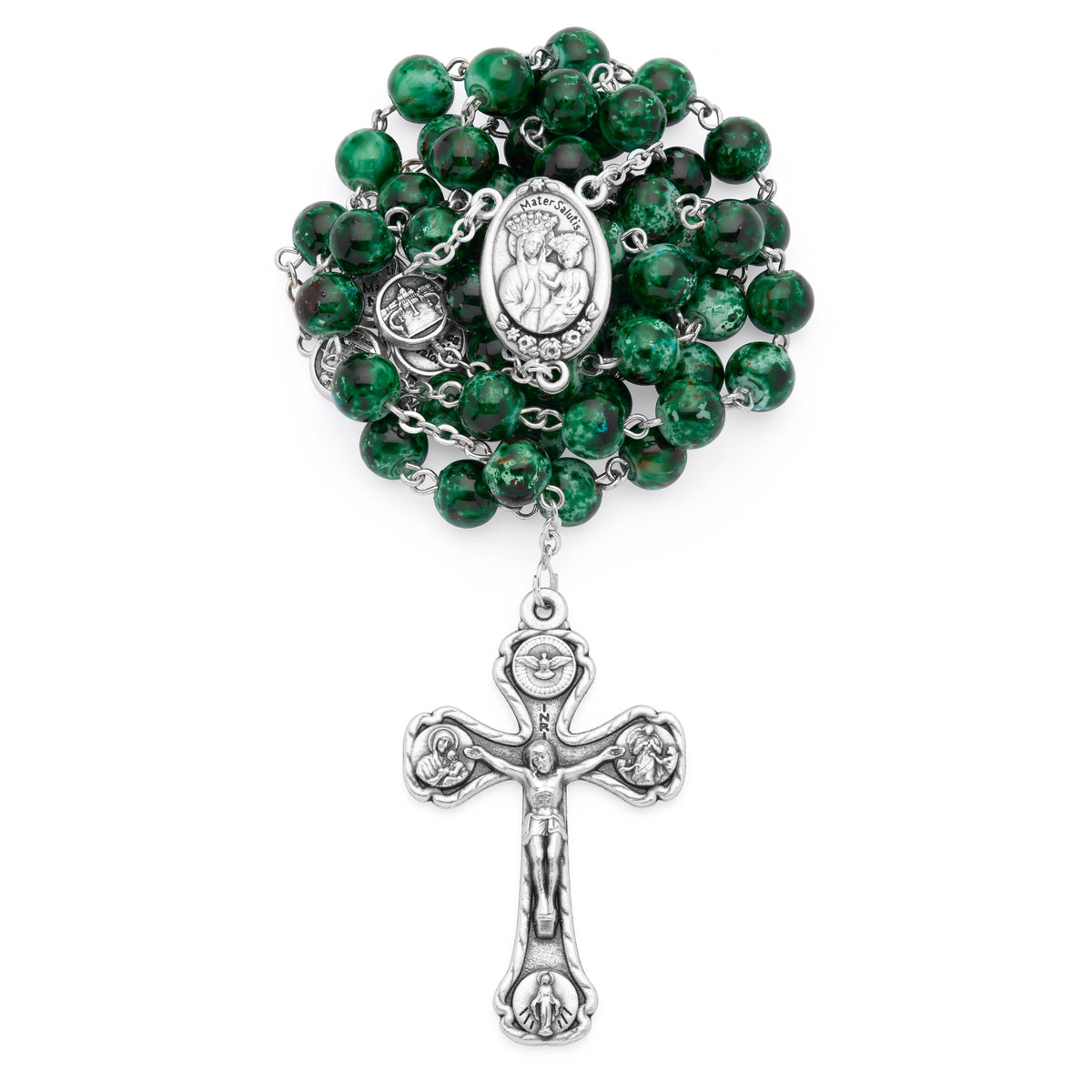 Our Lady of Good Health Rosary with Green Variegated Beads and the Four Roman Basilicas