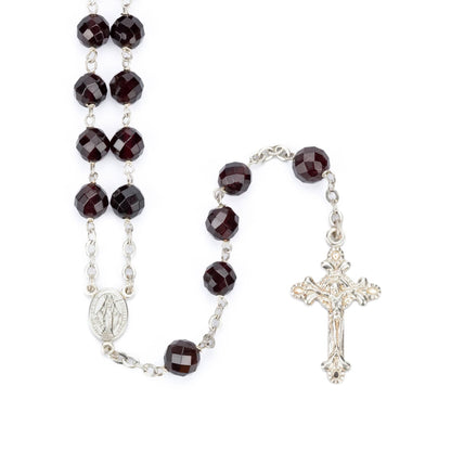 GRENADE FACETED STERLING SILVER ROSARY