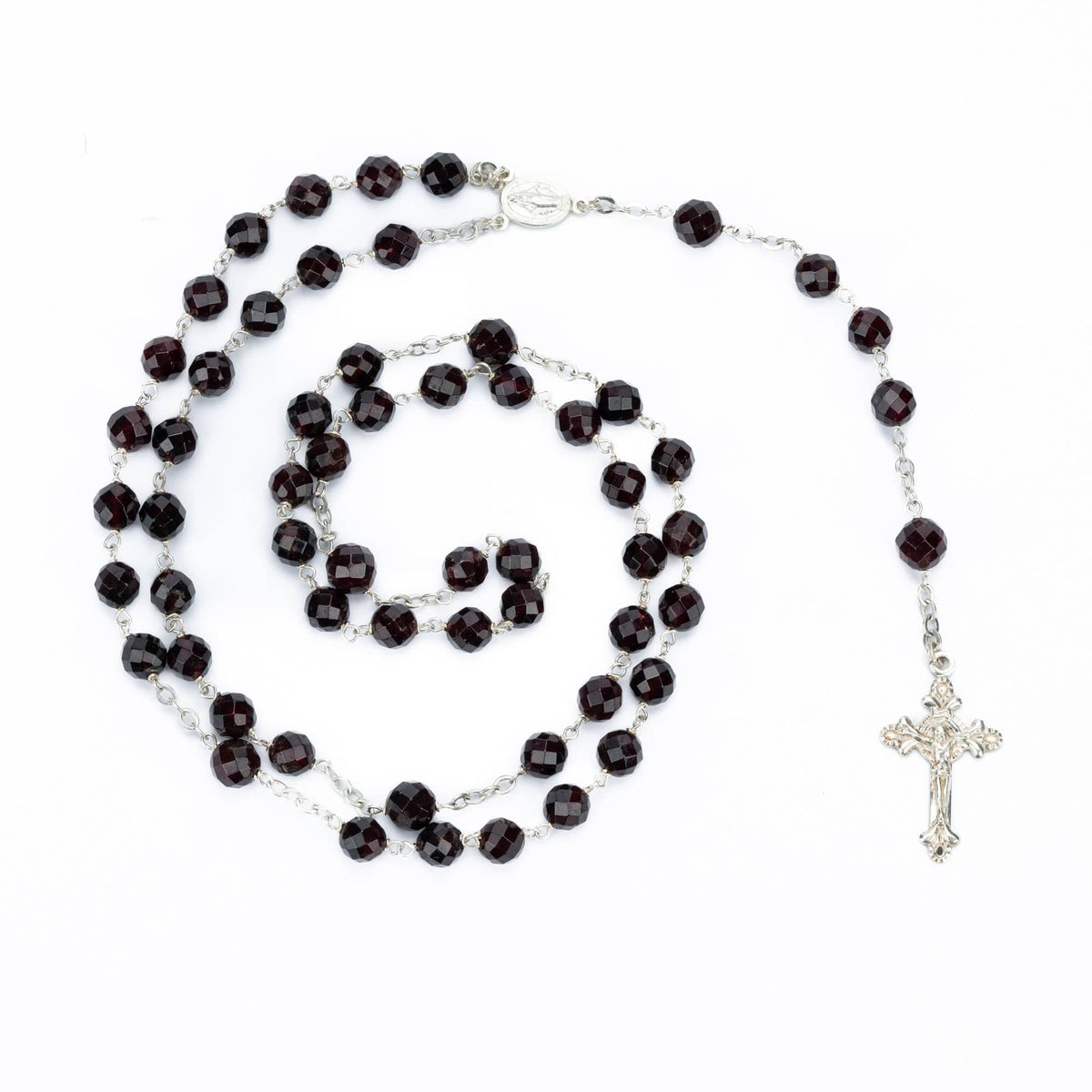 GRENADE FACETED STERLING SILVER ROSARY