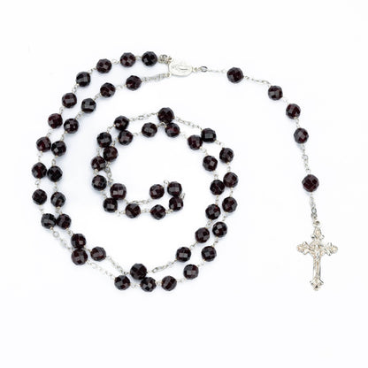 GRENADE FACETED STERLING SILVER ROSARY