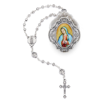 Our Lady of Guadalupe Rosary Case with Rose-shaped Beads Rosary