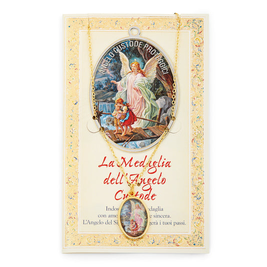 Guardian Angel Prayer Card with Medal and Chain