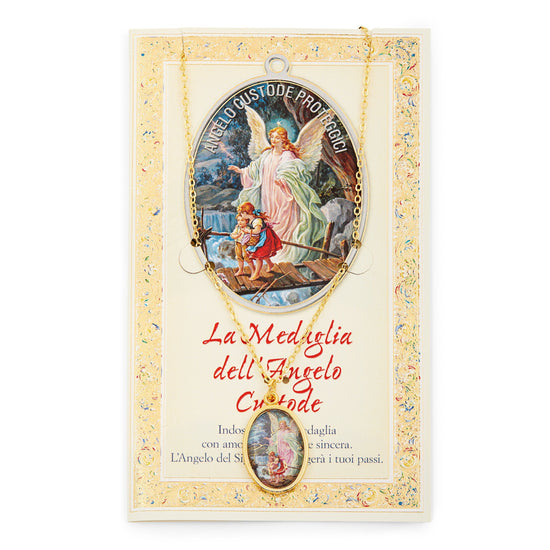 Guardian Angel Prayer Card with Medal and Chain