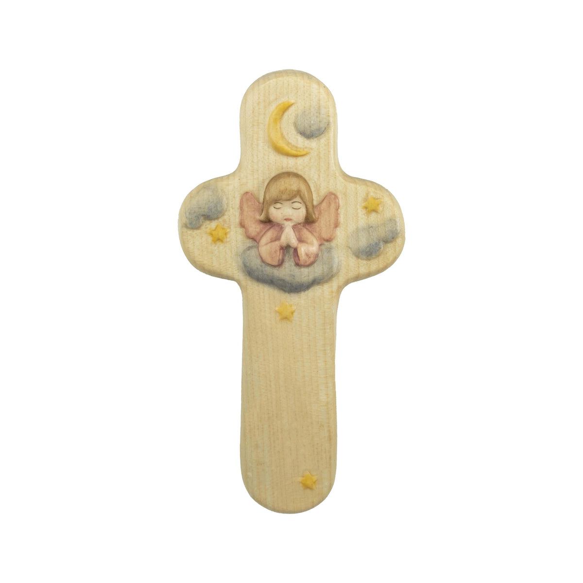 Hand Painted Wooden Cross With Angel in the Night