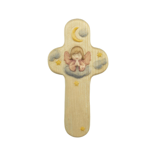 Hand Painted Wooden Cross With Angel in the Night