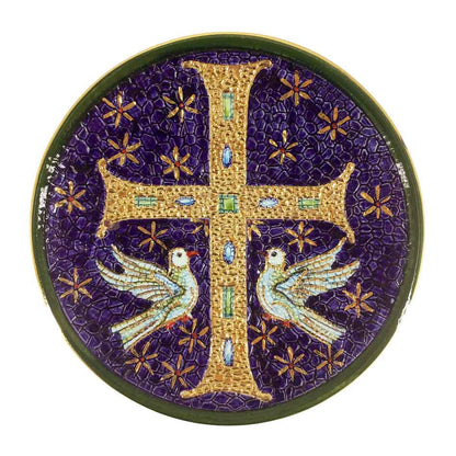 Handmade Ceramic Decorative Plate with Gold Cross and Doves
