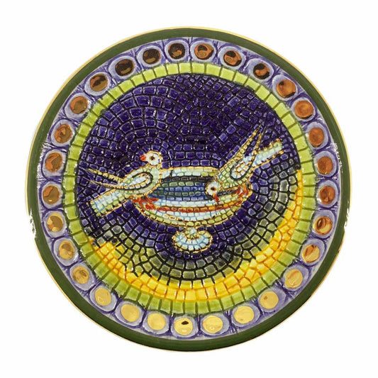 Handmade Ceramic Decorative Plate with Drinking Doves of Plinio