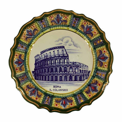 Handmade Ceramic Decorative Plate with the Colosseum and Worked Edge