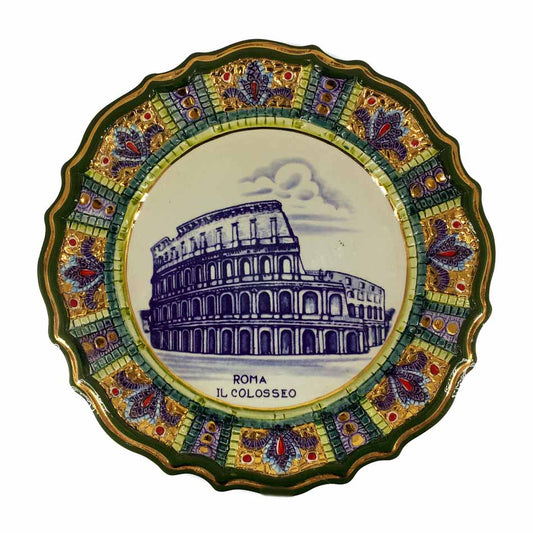 Handmade Ceramic Decorative Plate with the Colosseum and Worked Edge