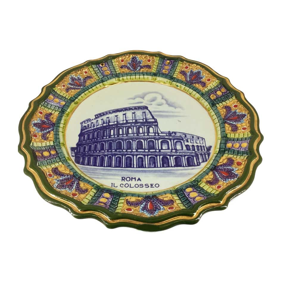 Handmade Ceramic Decorative Plate with the Colosseum and Worked Edge