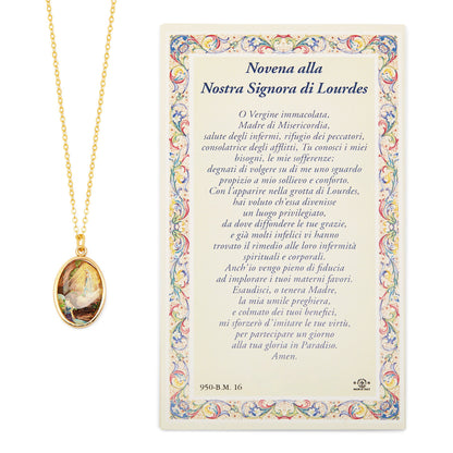 Holy Card Picture with Medal and Chain of Our Lady Of Lourdes