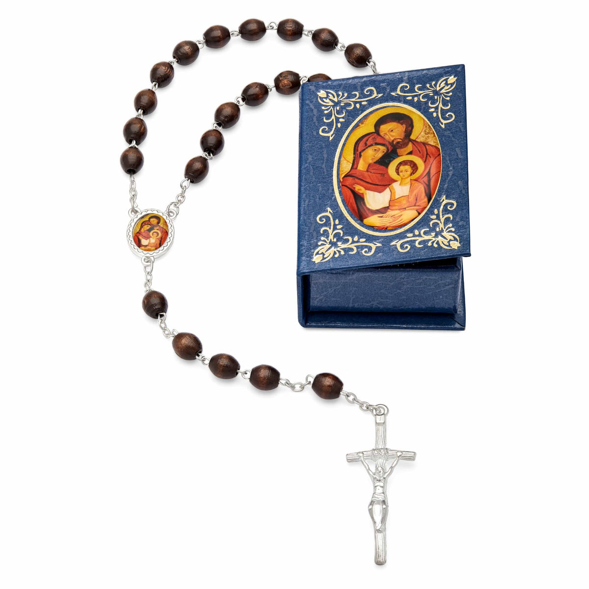Holy Family Blue Rosary Case with Wood Rosary