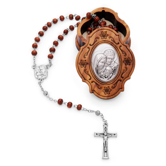 Olive Wood Holy Family Rosary Case With Wood Rosary
