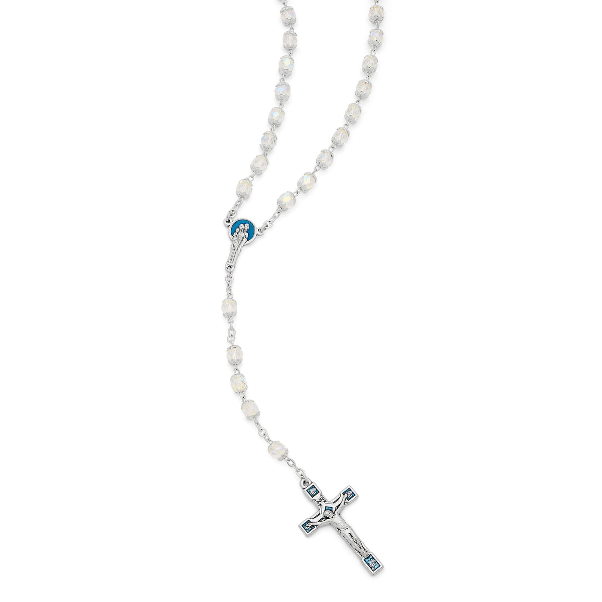 Holy Family Rosary Beads in Transparent Faceted Crystal