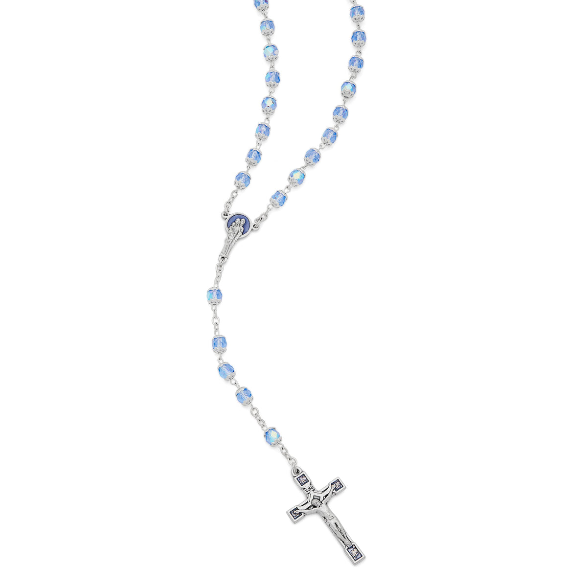 Holy Family Rosary in Sapphire Blue Faceted Crystal Beads