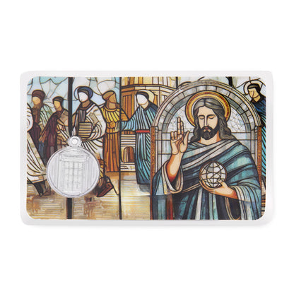 Horizontal Laminated Jubilee 2025 Holy Card with St. Peter's Basilica and Jesus