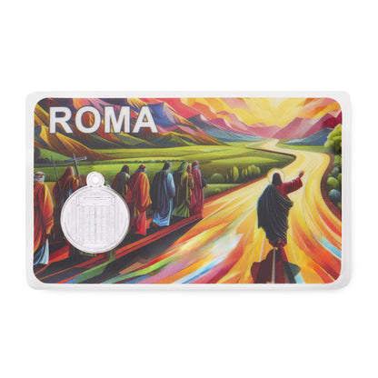 Horizontal Laminated Jubilee 2025 Holy Card with St. Peter's Basilica and Pilgrims