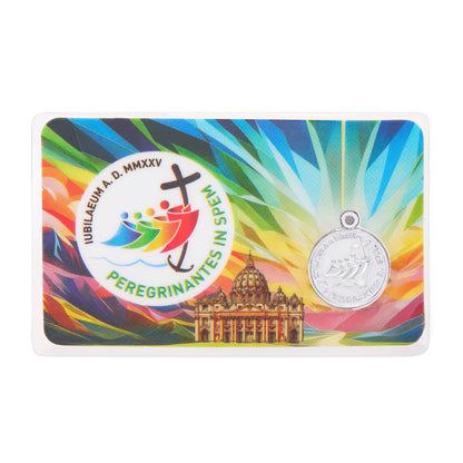 Horizontal Laminated Jubilee 2025 Holy Card with St. Peter's Basilica and Pilgrims