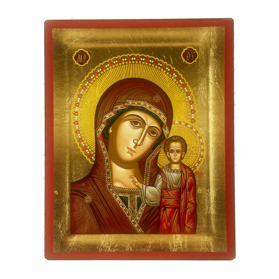 Wooden Icon with Red Frame of Our Lady of Kazan