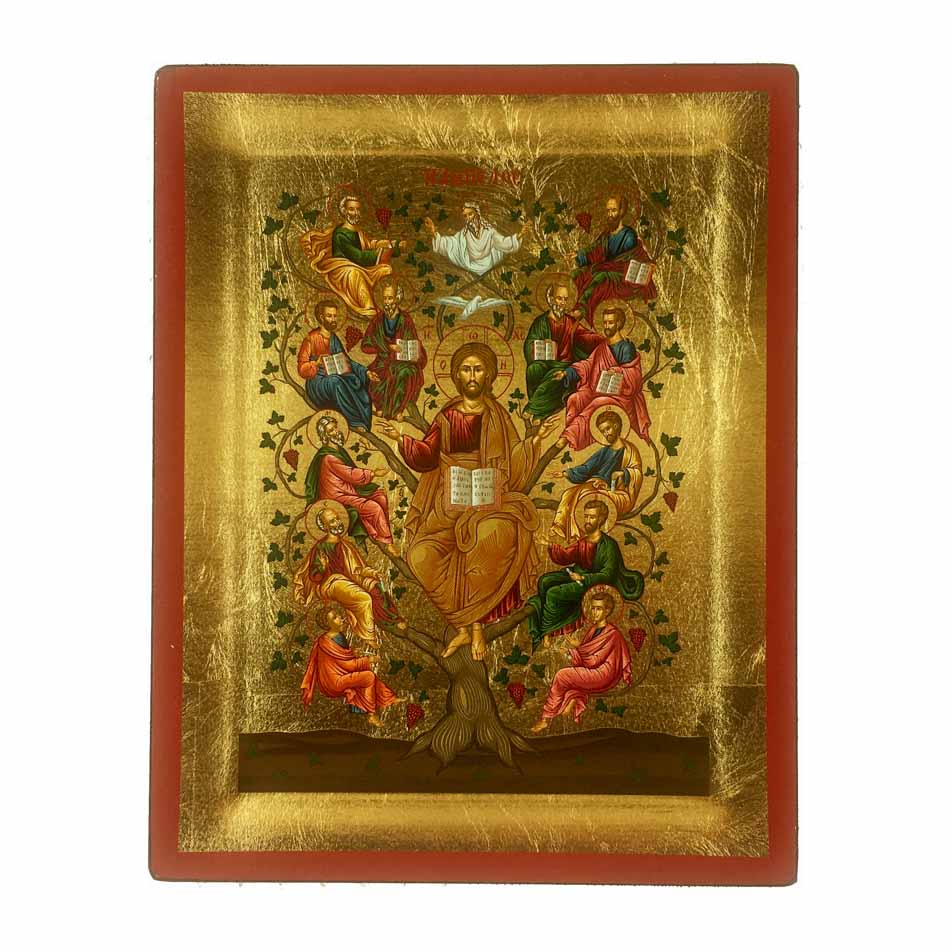 Wooden Icon with Red Frame of the Tree of life