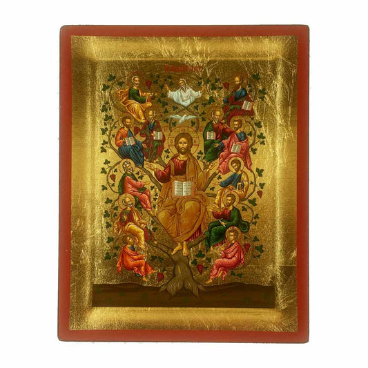 Wooden Icon with Red Frame of the Tree of life