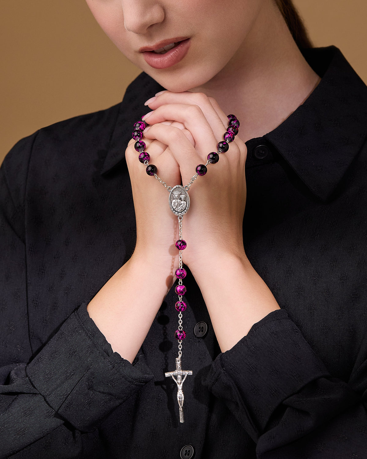 John Paul II Variegated Glass Rosary Beads