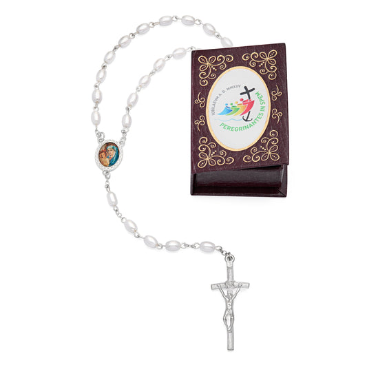 Jubilee 2025 Brown Rosary Case with Synthetic Pearl Rosary