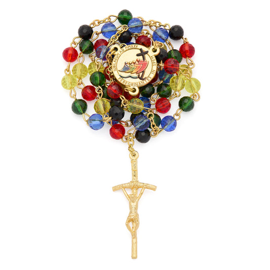 Jubilee 2025 Gold-tone Alpacca Rosary with Crystal Beads