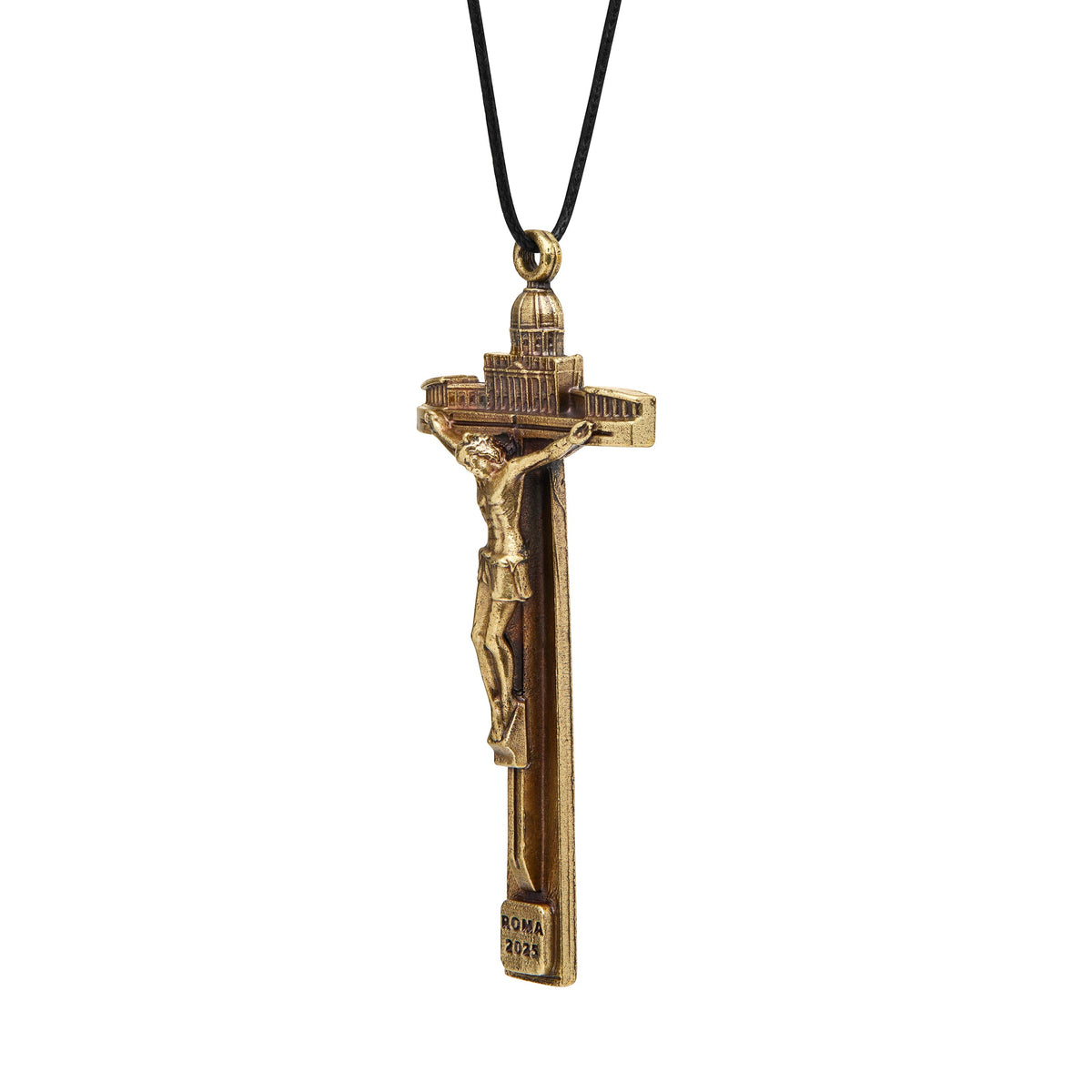 Jubilee 2025 Gold-Tone Metal Cross Pendant with St. Peter’s Basilica