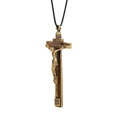 Jubilee 2025 Gold-Tone Metal Cross Pendant with St. Peter’s Basilica