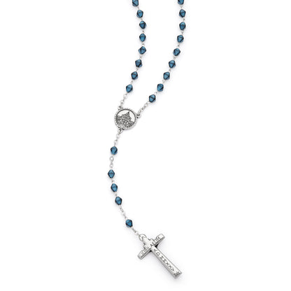 Jubilee 2025 Metal Rosary with Light Blue Hexagonal Beads