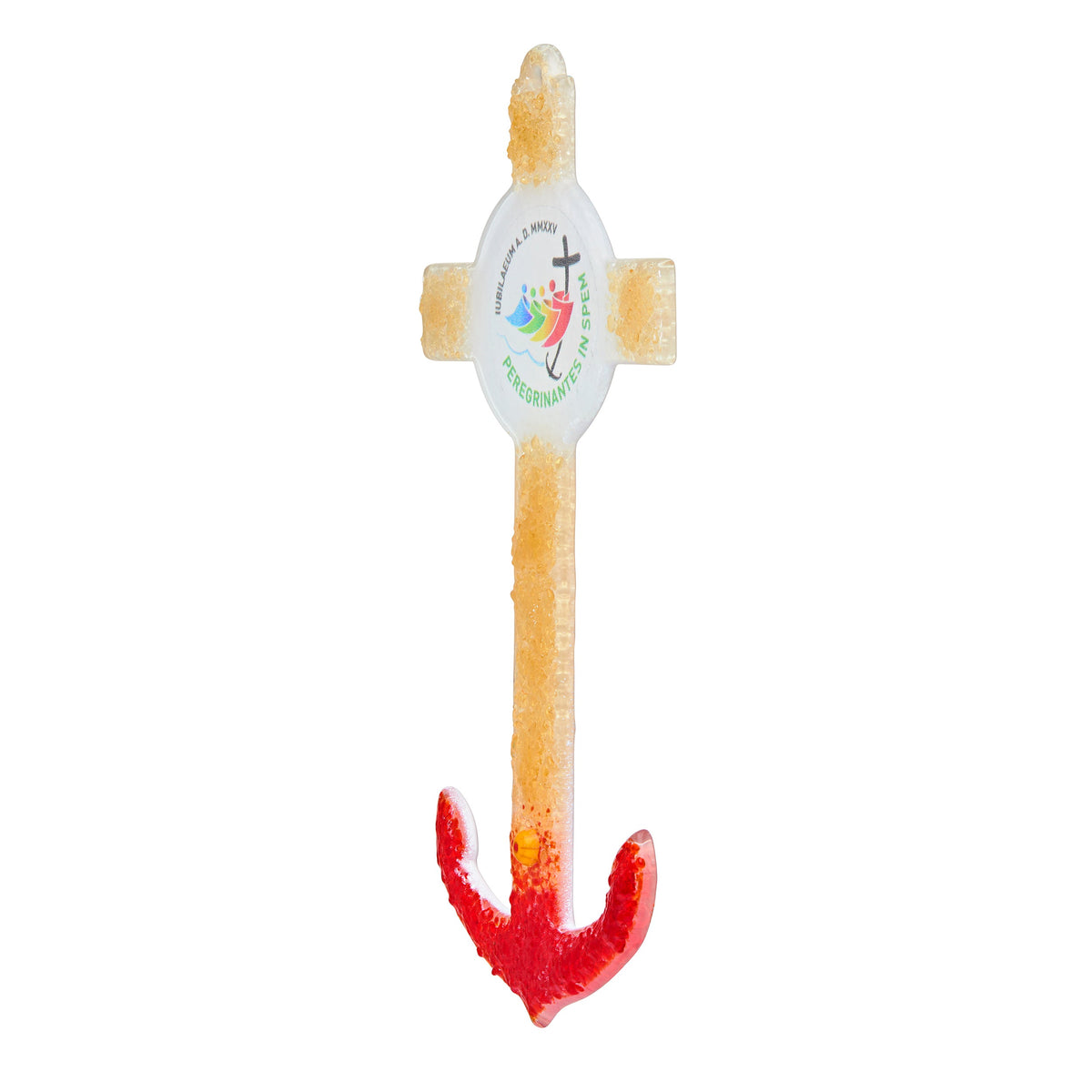 Jubilee 2025 Murano Glass Anchor-Shaped Cross with Red and Golden Hues