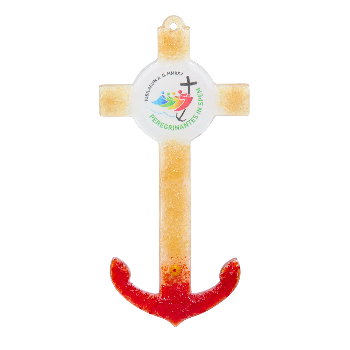 Jubilee 2025 Murano Glass Anchor-Shaped Cross with Red and Golden Hues