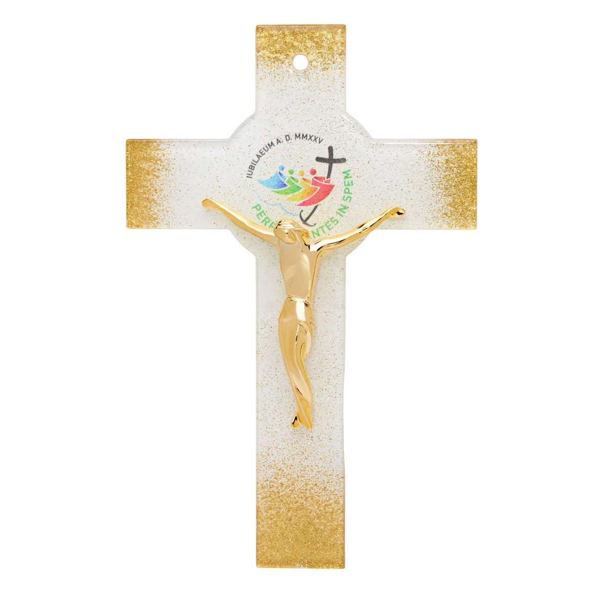 Jubilee 2025 Murano Glass Crucifix with Golden Hues