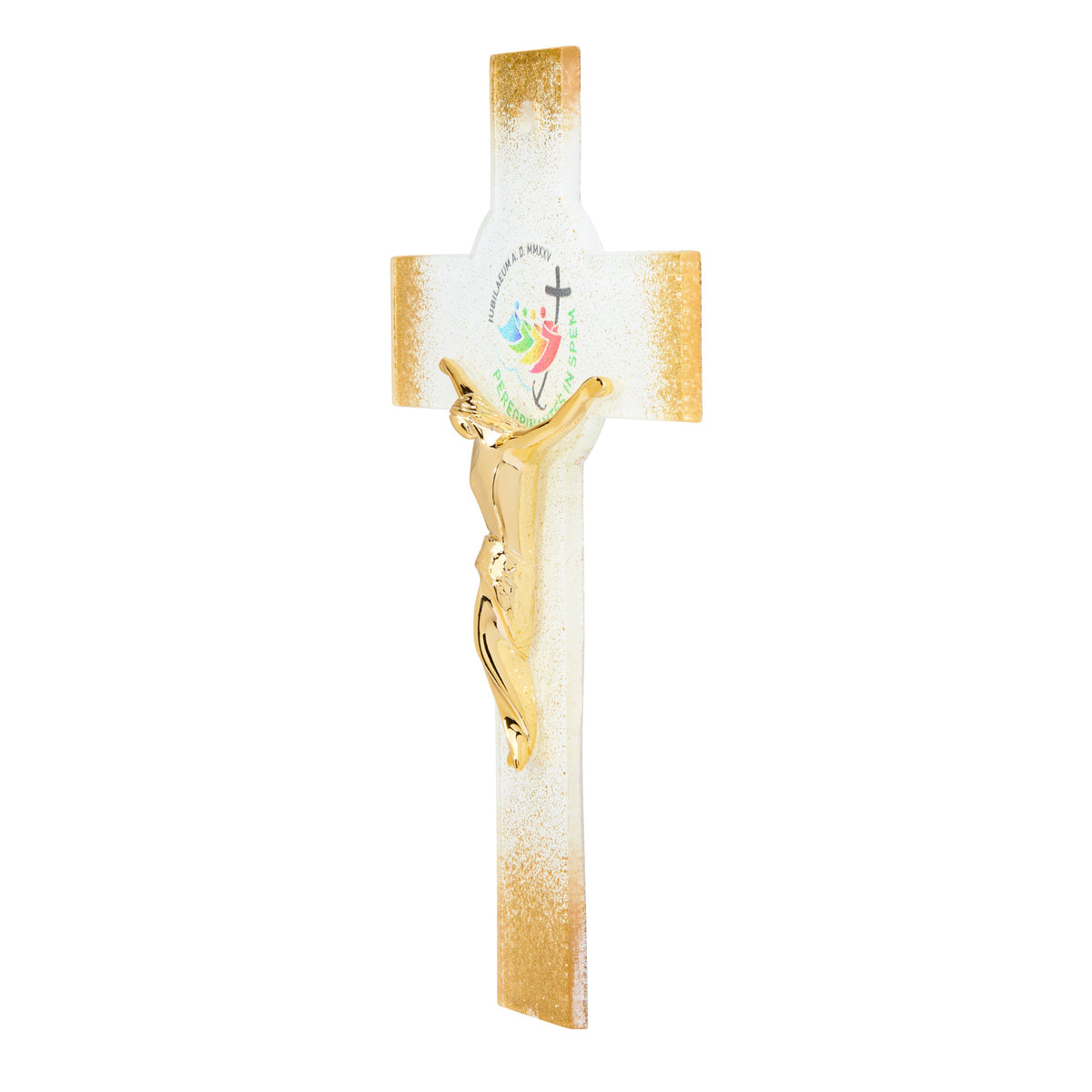 Jubilee 2025 Murano Glass Crucifix with Golden Hues