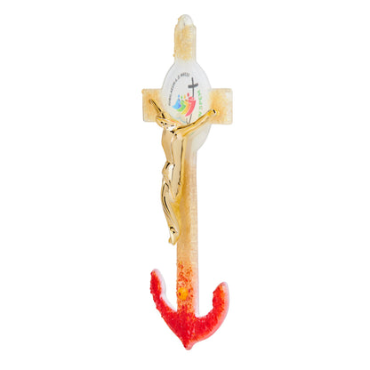Jubilee 2025 Murano Glass Anchor-Shaped Crucifix with Red and Golden Hues