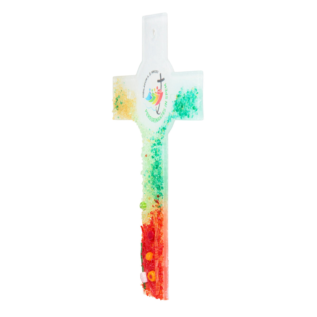 Jubilee 2025 Murano Glass Cross with Green, Red and Golden Hues
